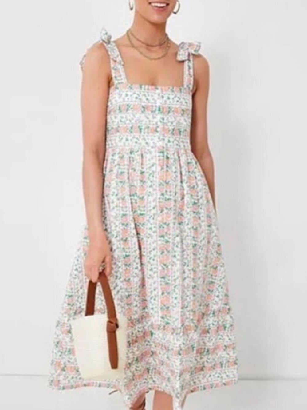 Tuckernuck Floral Tie-Shoulder Sundress in White and Coral